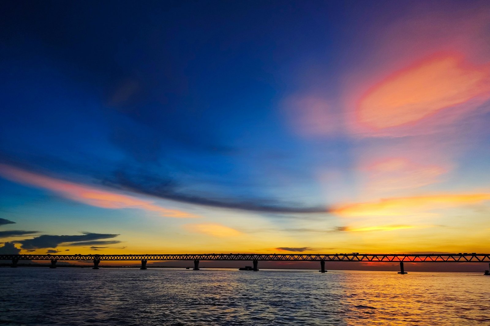Sunset over the Padma and its bridge